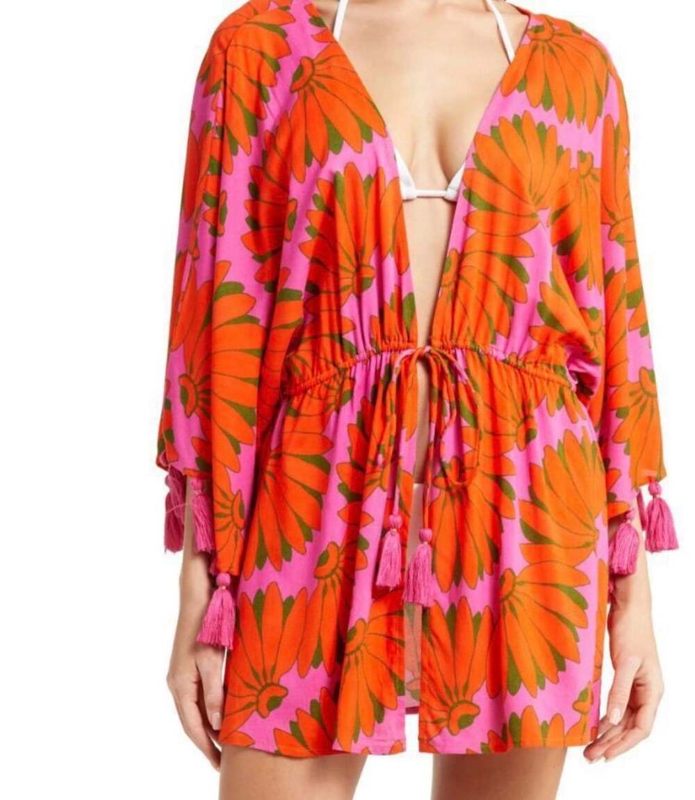 FARM Rio Copacabana Floral Print Beach Tassel Cover-Up Kimono